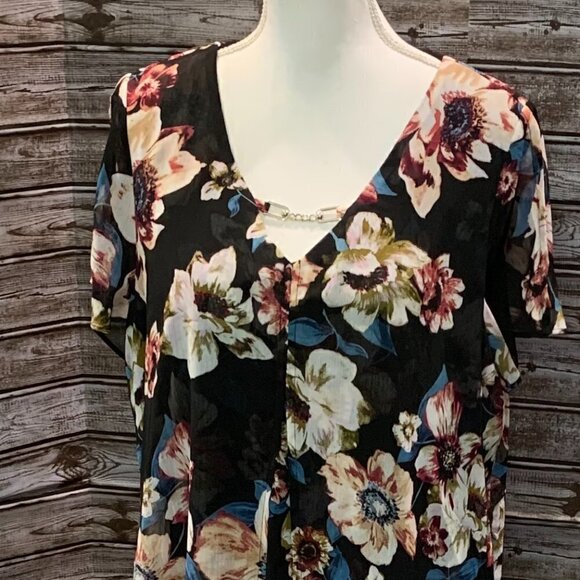 APT. 9 Floral Short Sleeve Layered Blouse - Picture 4 of 8